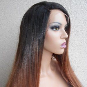 Silky straight auburn long synthetic wig
